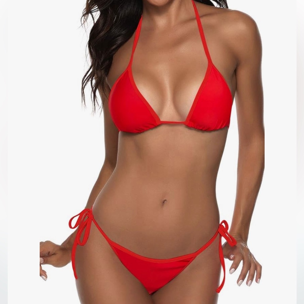 Red String two piece Triangle Bikini